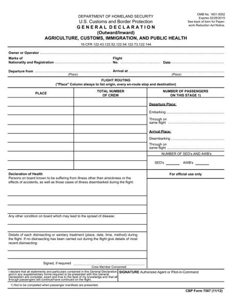 Cbp Form 7507 Forms