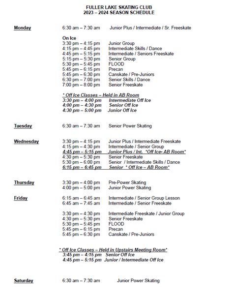 Schedule Calendar Of Events Notices Fuller Lake Skating Club