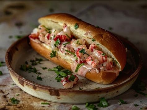 Delicious Seafood Salad Sandwich On A Crusty Roll Stock Illustration