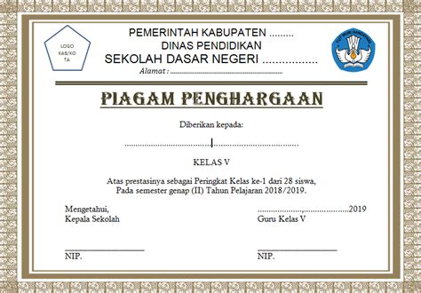 Halaman Unduh Untuk File Contoh Piagam Penghargaan Juara Kelas Paralel