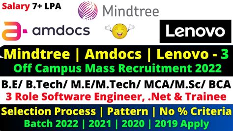 Lenovo Mindtree Mega Off Campus Drive Amdocs Mass Hiring