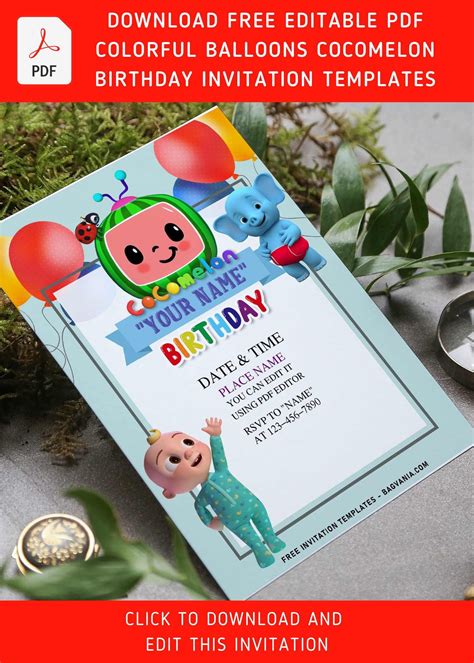 Free Editable Pdf Colorful Balloons Cocomelon Birthday Invitation Templates Artofit