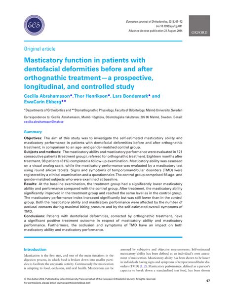 (PDF) Masticatory function in patients with dentofacial deformities ...