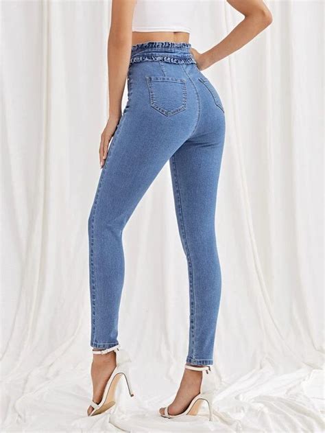 Es Esto Lo Nuevo De Jeans Ajustados De Cintura Con Volante Ropa De