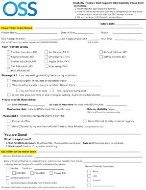 Fillable Online Oss Disability Intake Form Orthopaedic Surgery