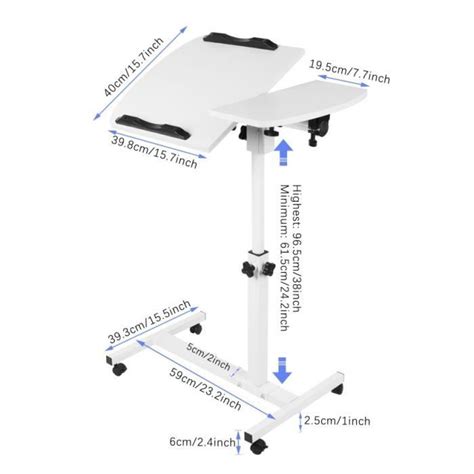 Table de Lit 360 pour Ordinateur Portable à Roulettes Hauteur Réglable