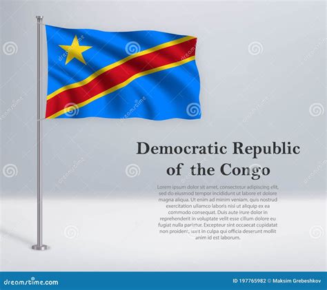 Waving Flag Of Dr Congo On Flagpole Template For Independence Day