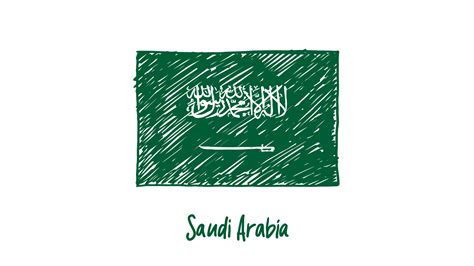 Saudi Arabia National Country Flag Pencil Color Sketch Illustration