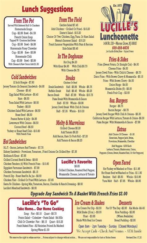 Lucille S Country Cooking Menu In Barnegat Township New Jersey USA