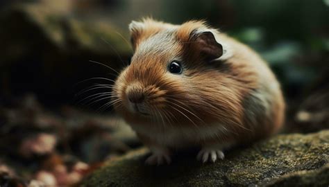 Fluffy Guinea Pig Sitting In Grass Looking Shyly At Camera Generated