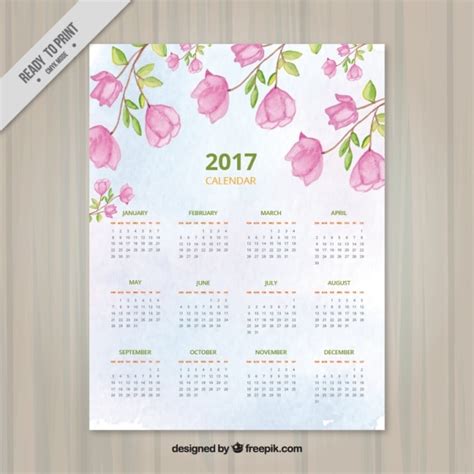 Calendario Floral En Estilo Acuarela Vector Gratis