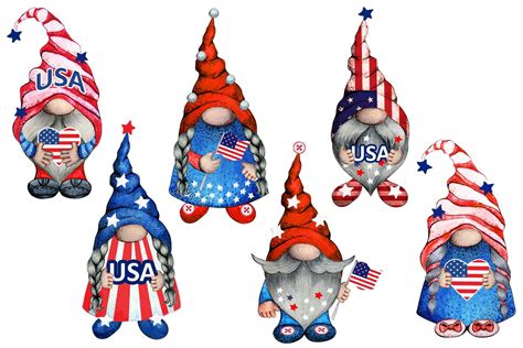 Watercolor Patriotic Gnomes Clipart Set 4th Of July Png Cute Etsy