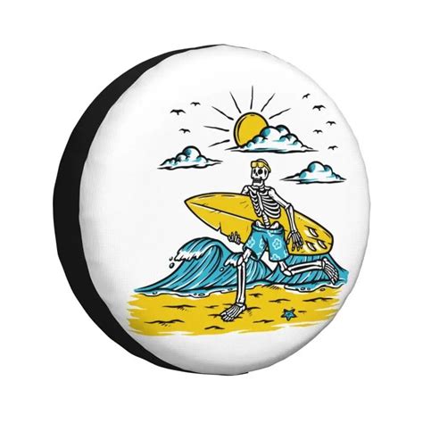 Custom Surfing Skull Spare Tire Cover For Jeep Summer Beach Surfer 4wd