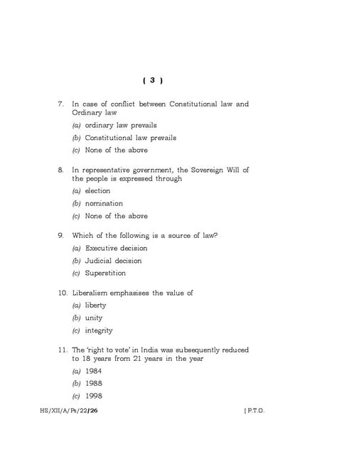 Meghalaya Board Mbose Class 12 Question Paper 2022 For Political Science