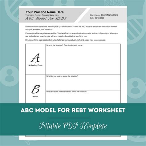 ABC Model for REBT Worksheet Editable / Fillable PDF for Counselors ...