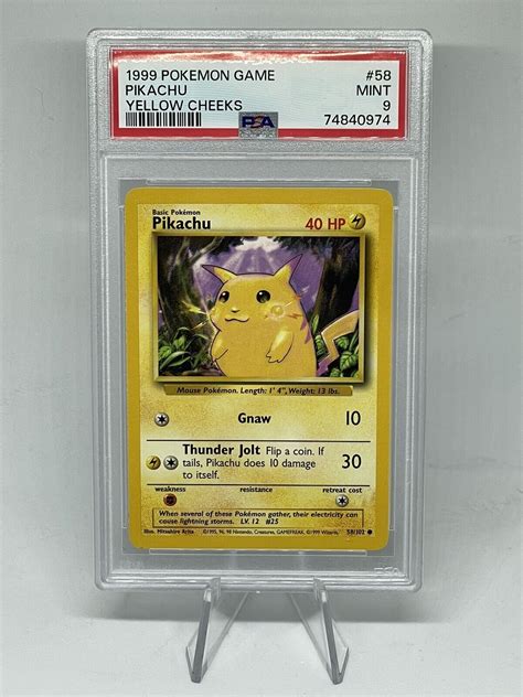 1999 Pokemon Base Set Shadowless Pikachu Yellow Cheeks 58 102 PSA 9