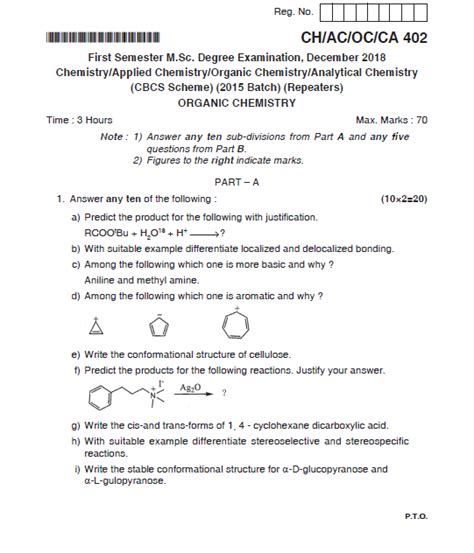 Mangalore University M Sc Chemistry Applied Chemistry Organic Chemistry