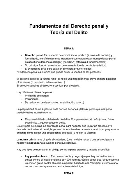 Derecho Penal Y Teoría Del Delito Fundamentos Del Derecho Penal Y