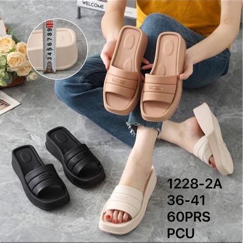 Jual Sandal Slop Wanita Wedges Karet Jelly Alexa Simpel Elegan A