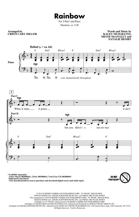 Rainbow Arr Cristi Cary Miller By Kacey Musgraves Sheet Music For 2