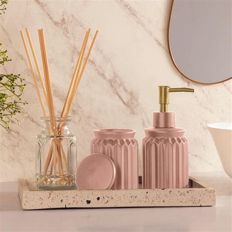 Kit Banheiros Lavabo Acessórios de Cerâmica Nude Peças Stripes Lyor MadeiraMadeira