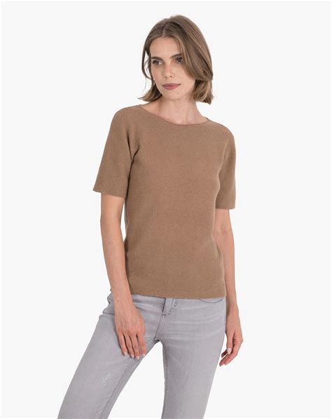 Ladies Cashmere Links Stitch Boat Neck Tee Maisoncashmere