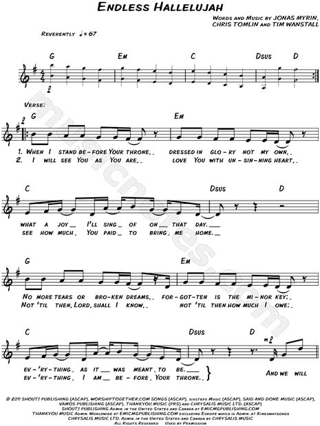 Matt Redman Endless Hallelujah Sheet Music Leadsheet In G Major