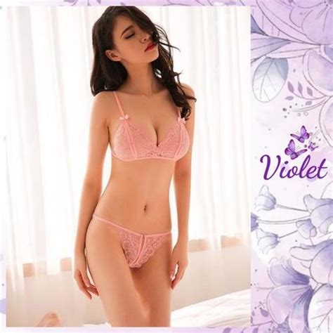 Jual Violet Lingerie Set Bra Dan G String Pakain Seksi Transparant Pita PINK Kota Denpasar