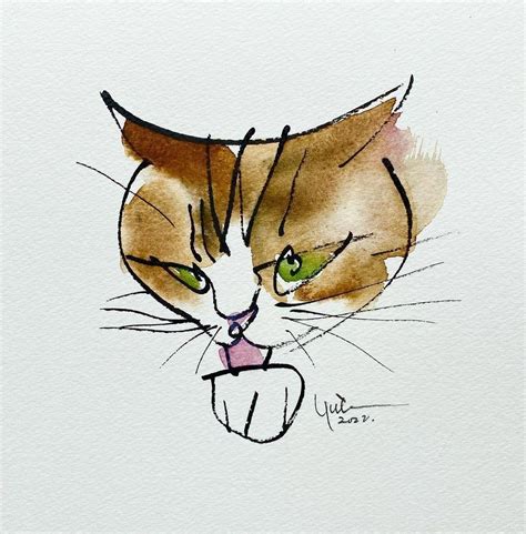 Yutaka Murakami Yu Ta Ka Watercolor Cats Painting Yutakamurakami