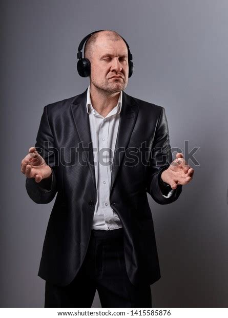 Serious Calm Emotional Dancing Singing Bald Stock Photo