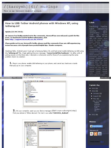 usb tether android phones  windows xp microsoft windows