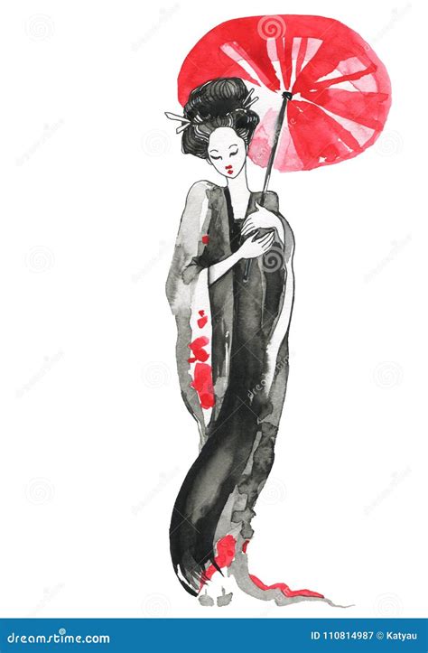 Gueixa Mulher Na Roupa Tradicional Estilo Japon S Ilustra O Stock