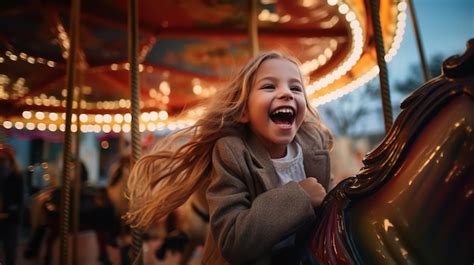 Premium Ai Image A Girl Enjoying While On The Marry Go Round At