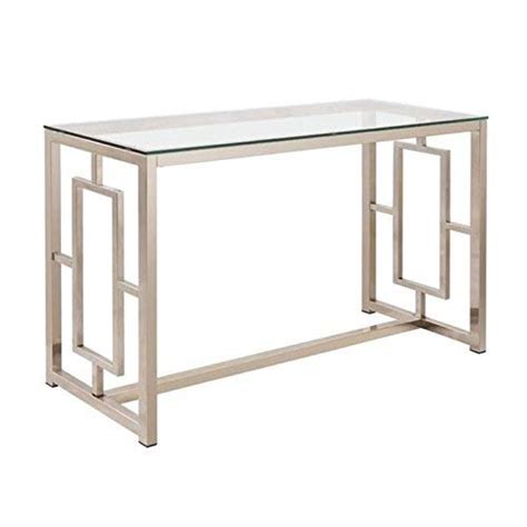 Bowery Hill Contemporary Glass Top Console Table In Satin Nickel Review