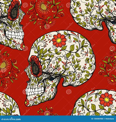 Seamless Pattern Background With Sugar Skull Stock Vector