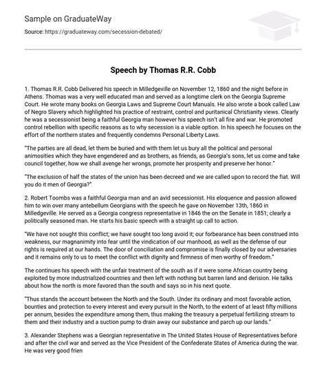 ⇉speech By Thomas Rr Cobb Essay Example Graduateway