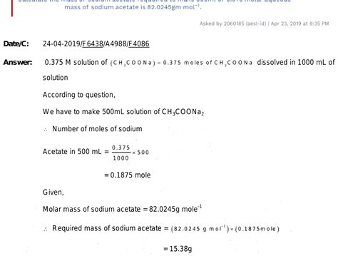 Calculate The Mass Of Sodium Acetate Ch Coona Required To Off