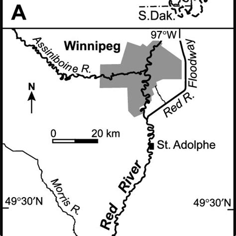 Maps Showing A The Red River Drainage Basin And B The Location Of