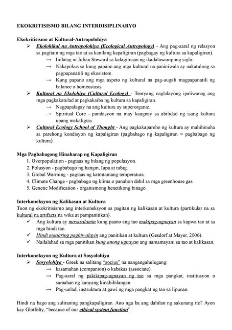 Kaligirang Kaalaman Sa Ekokritisismo EKOKRITISISMO BILANG