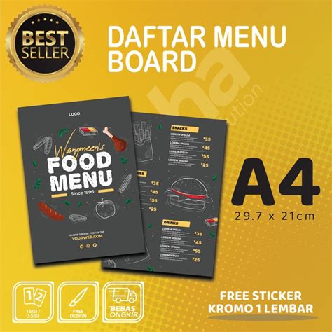 jual cetak daftar menu board papan menu menu resto  paket hemat