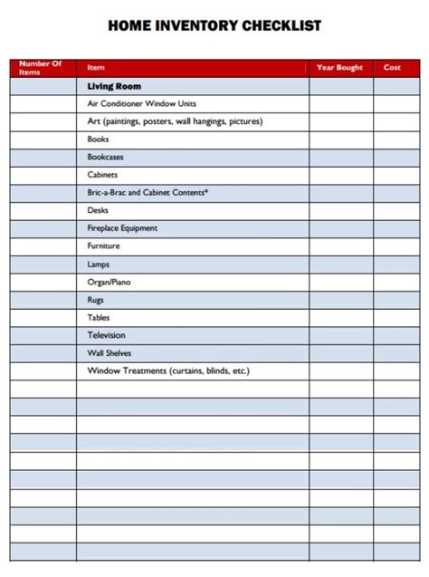 Property Inventory Template Free Word Templates