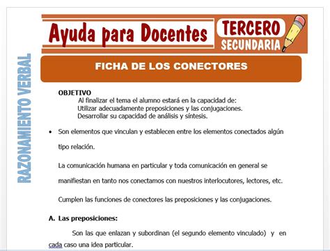 Ficha De Los Conectores Para Tercero De Secundaria Ayuda Para Docentes