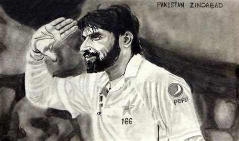 Misbah ul Haq famous memorable salute action Drawing by Dr Mubarak Muhammad Ali | Saatchi Art