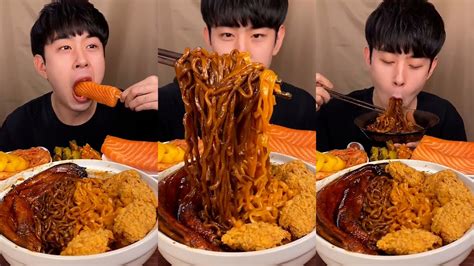 MUKBANG ASMR Fried Chicken Turkey Noodles Eel Fried Noodles And