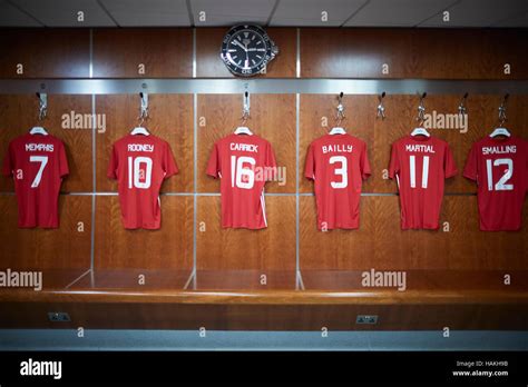 Manchester United Stadium Dressingroom Dressing Room Soccer Stock Photo