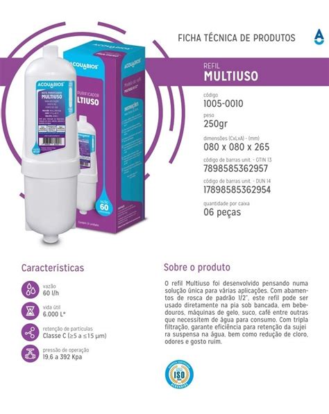 Refil Multiuso Para Filtro Purificador Bebedouro Industrial Parcelamento Sem Juros