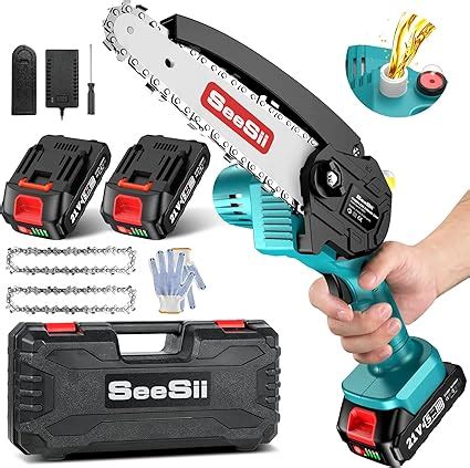 6 Inch Mini Chainsaw SeeSii Cordless Chainsaw W 2x2000mAh Batteries