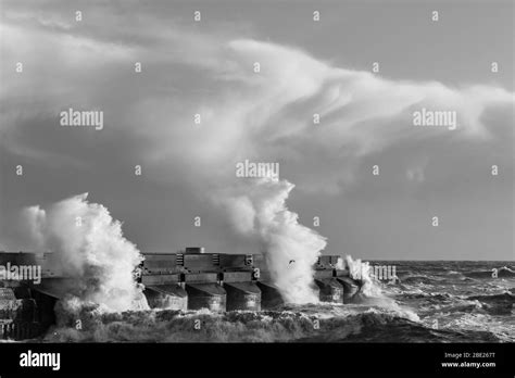 Waves Crashing Over Sea Wall Black And White Stock Photos And Images Alamy