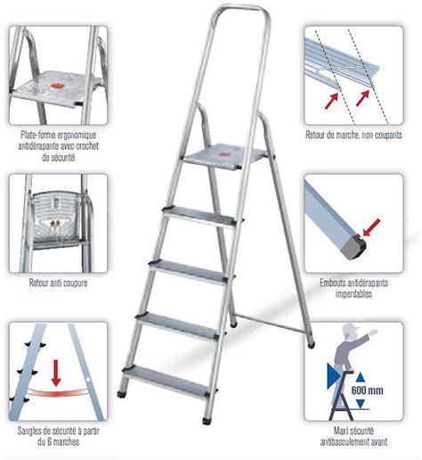 Tubesca Escabeau en Aluminium 3 marches Haut accès maxi 2 47 m