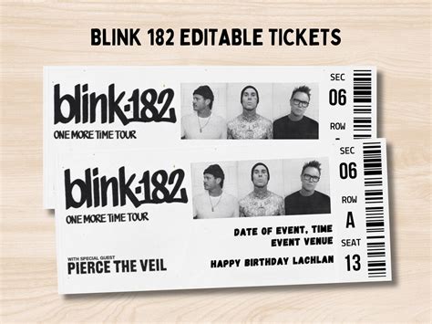 Editable Blink 182 Concert Ticket Gift Blink 182 One Last Time Tour